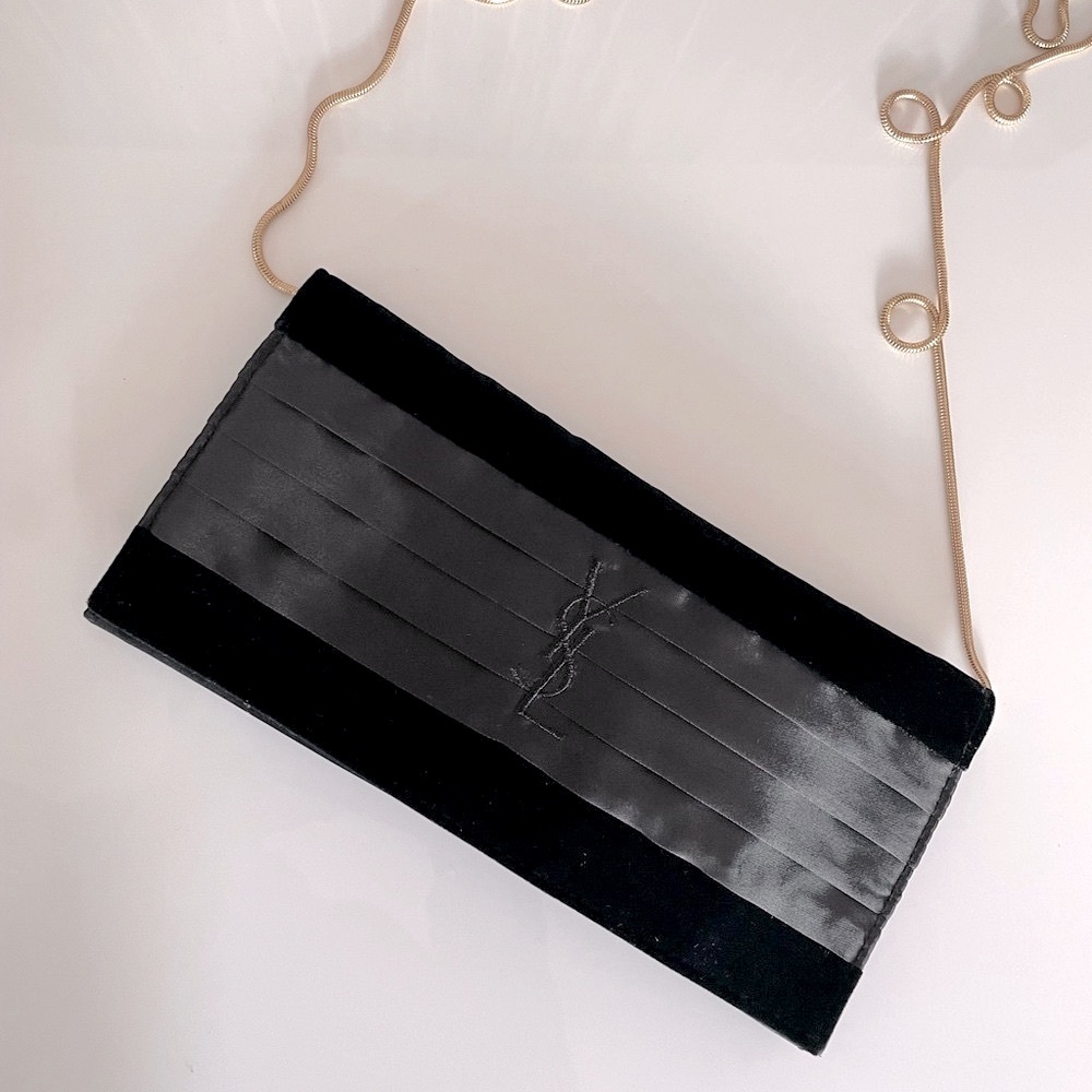 Yves Saint Laurent Black Clutch with Gold Chain